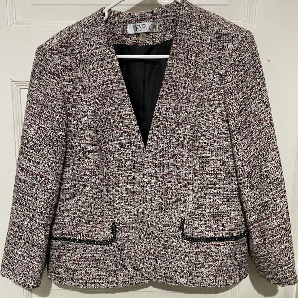 Kasper Women's Tweed Blazer - Black, White, and Mauve, Size 16 Petite